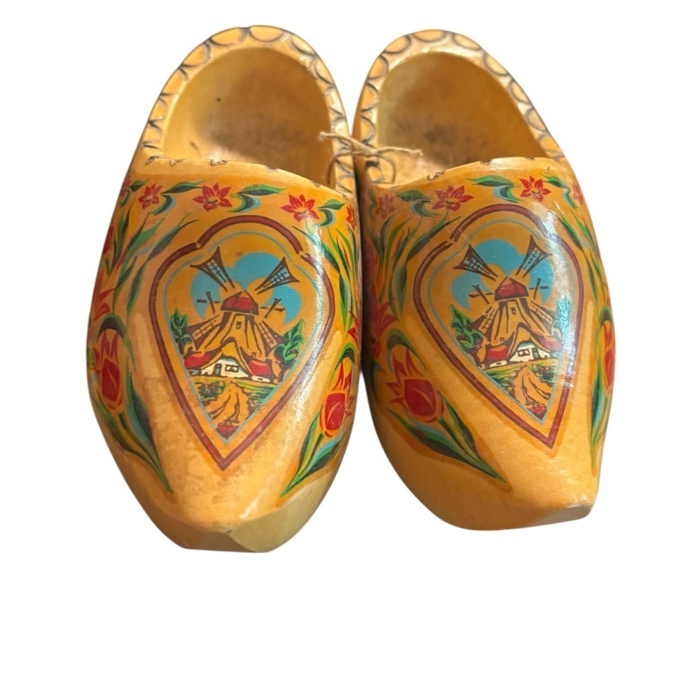 Small Artisan Dutch Wooden Clogs with Colorful Patterns Home Decor